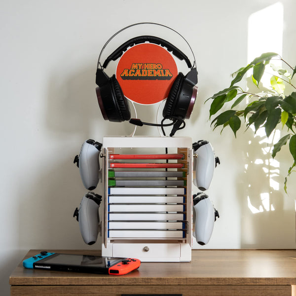 Numskull Official PS5-Inspired Gaming Accessory Locker & Storage Stand – Holds 10 Games/DVDs, 4 Controllers, Headset, and Accessories – Durable & Compact Organizer – Official PS5-Inspired Merchandise