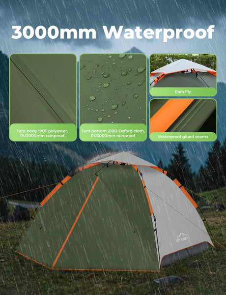 Gysrevi Camping Tent, 3 Man Instant Pop Up Tent Waterproof, Large Double Layer Automatic Dome Tent, Outdoor Backpacking Tents for Camping