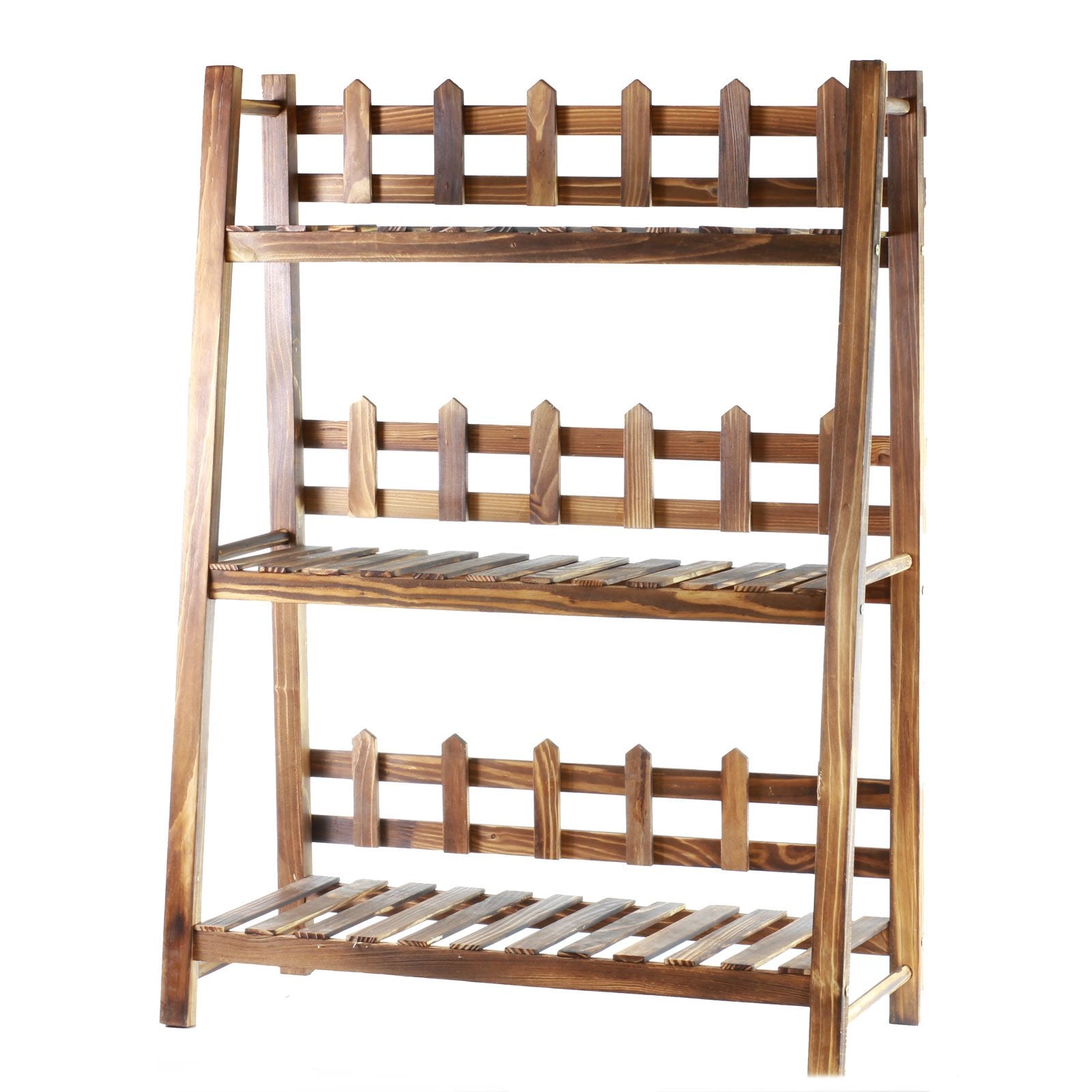 GOLDBEARUK Flower Steps - 3 tier Wooden Plant Ladder - Lightweight Wood with Trellis