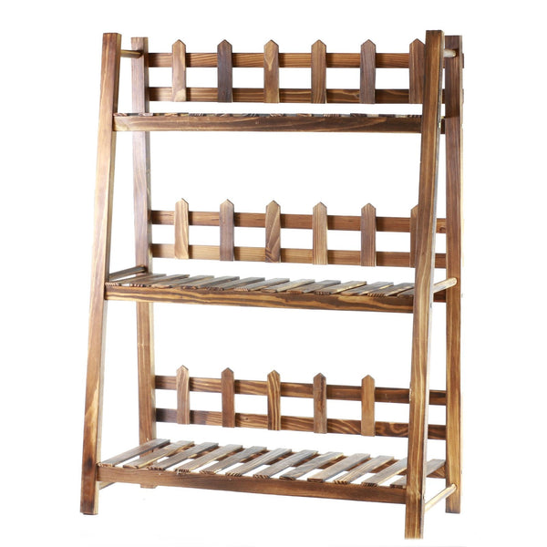 GOLDBEARUK Flower Steps - 3 tier Wooden Plant Ladder - Lightweight Wood with Trellis