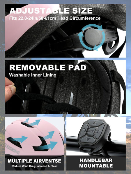 TMEOIIPY Smart App Program Bike Helmet, Back LED Lights Display with USB Rechargeable, Road Bicycle Helmets for Adults: Men, Women, with Turn Signals Remote Control