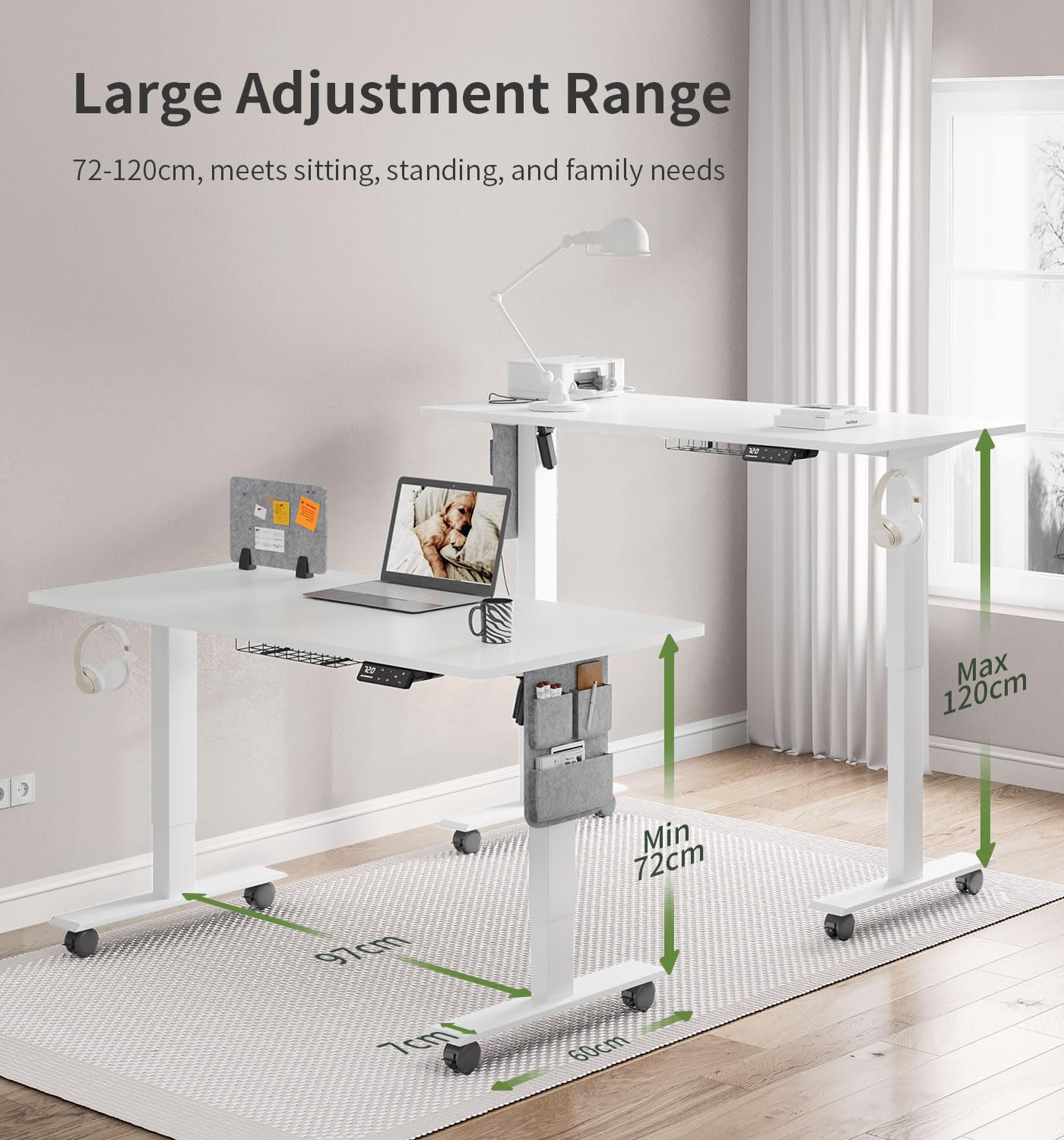 MAIDeSITe Height Adjustable Standing Desk Electric Standing Desk Sit Stand Desk Stand Up Desk with Cable Tray 120 * 60cm Desktop for Home Office