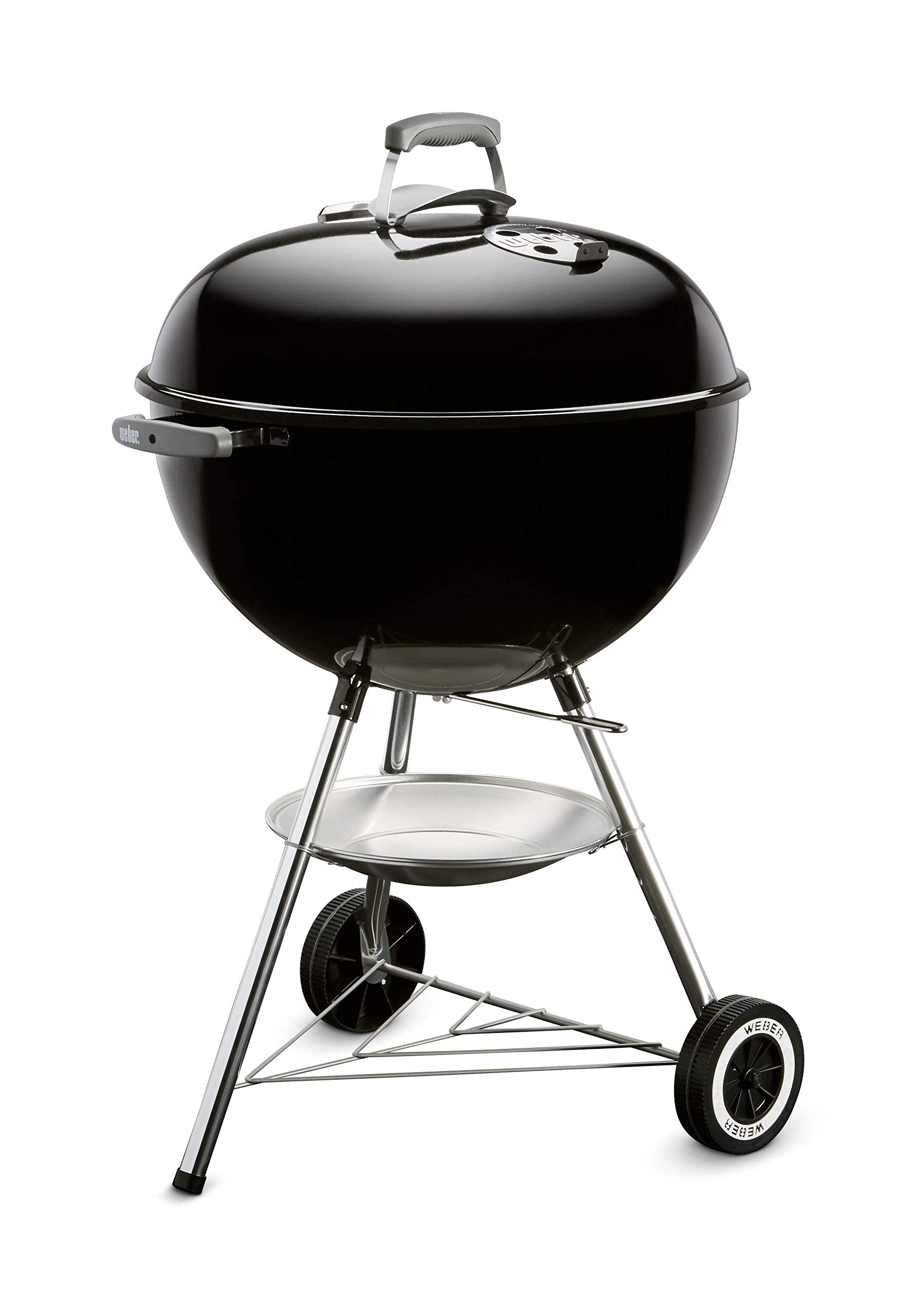 Weber Classic Kettle Charcoal Grill, Ø 57cm Grill Area, BBQ Grill with Porcelain-Enamelled Lid & Bowl, Lid Thermometer, Tripod Stand & Wheels, Chromed Grill Grate - Black (1341504)