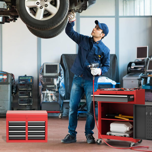 COSTWAY Large Rolling Tool Cabinet, 2-in-1 Detachable Metal Tool Chest with Drawers, Wheel, Handle, Hooks & Pegboard, Lockable Tool Box Trolley for Garage Workshop (with Middle Compartment, Black)