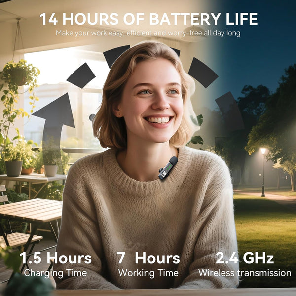 Wireless Lavalier Microphone with LED Display, Lavalier Microphones Clip on Mic With Noise Reduction, for Video Recording, Tiktok, Youtube, Vlog Podcast Content Creator, for Android and iPhone,（Black）