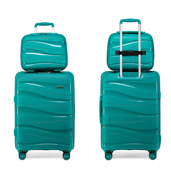 Kono Luggage Sets of 2 Piece Lightweight Polypropylene Hard Shell Suitcase with TSA Lock Spinner Wheels Travel Carry On Hand Cabin Luggage with Beauty Case (Set of 2, Black)