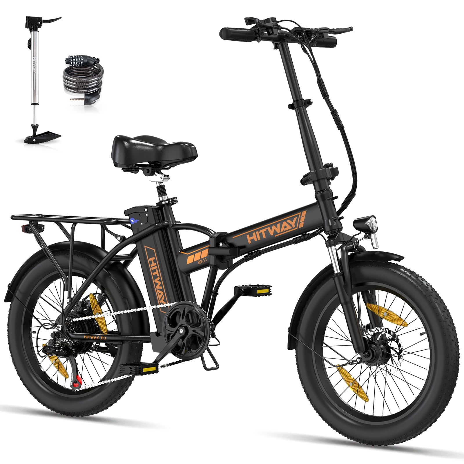 HITWAY Electric Bike for Adults, 20"*3.0 Fat Tire E-Bike 250W Electric Bicycle, Folding Electric Bike, 36V/12Ah Removable Battery, Range 35-90KM, 7-Speed Mountain E Bike for Men Women