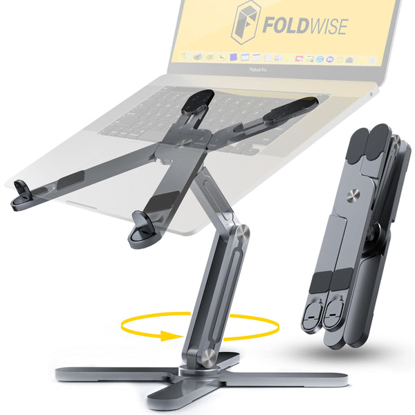 FoldWise X Laptop Stand for Desk - 100% Aluminum, 360 Rotating Base, Foldable, Adjustable Height & Angles Laptop Riser - Sturdy & Portable MacBook