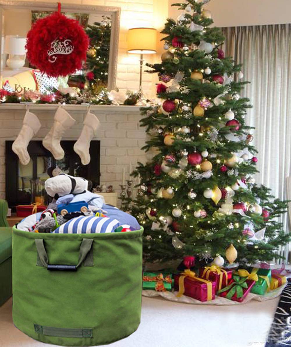 3-Pack 125L Garden Waste Bags Heavy Duty with Handles,Green Leaf Bag with Military Canvas Fabric (H45.7 cm, D55.8 cm)