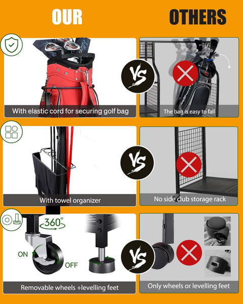 EXTCCT Golf Bags Storage Organizer- Single Golf Bag Stand for Golf Equipment Accessories, Golf Bag Storage Rack with Wheels, Golf Club, Golf Gear
