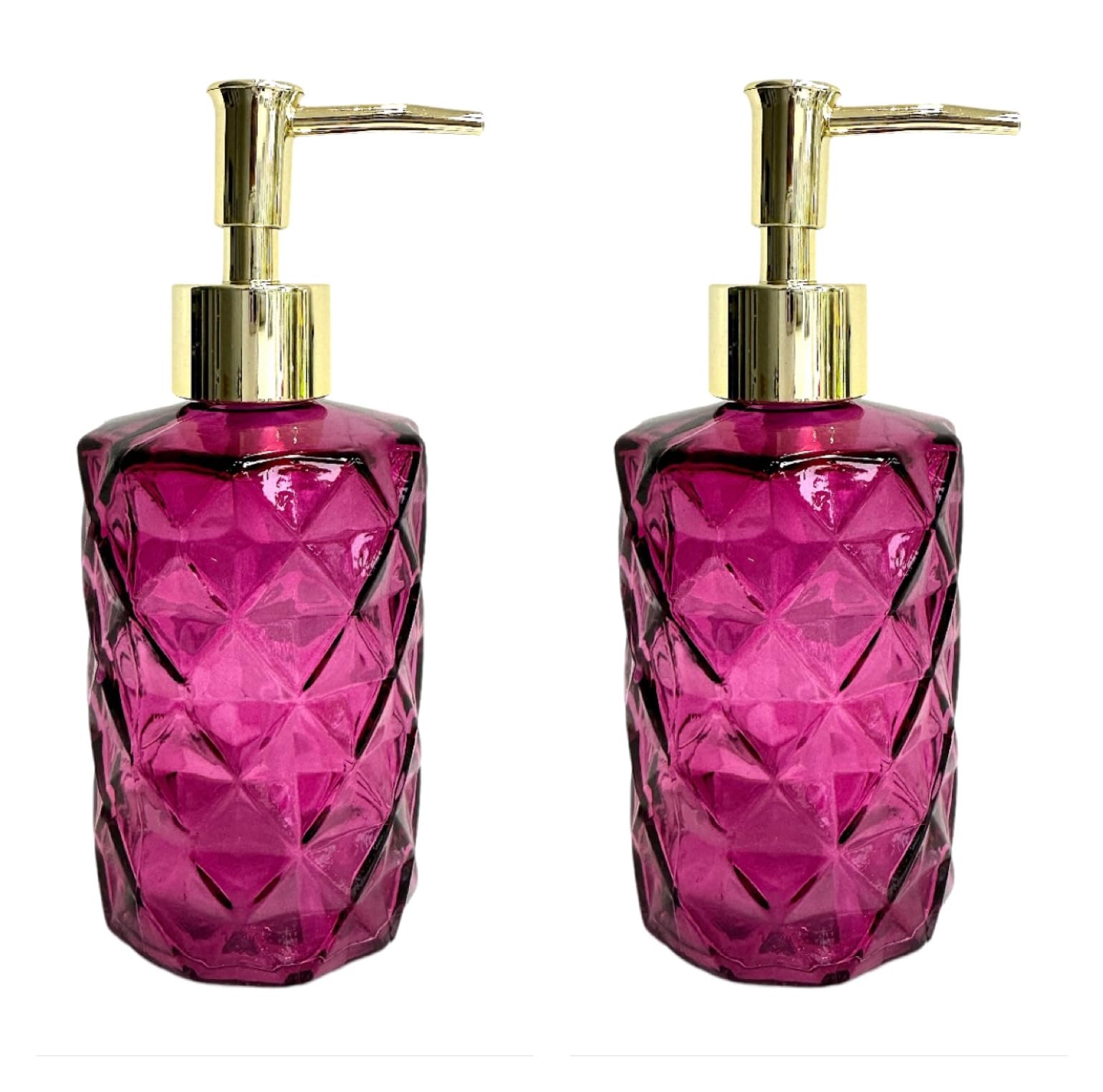 Rocwing Glass Pump Dispenser for Lotion Liquid Soap in Bathroom or Kitchen (2Fusia-Gold)