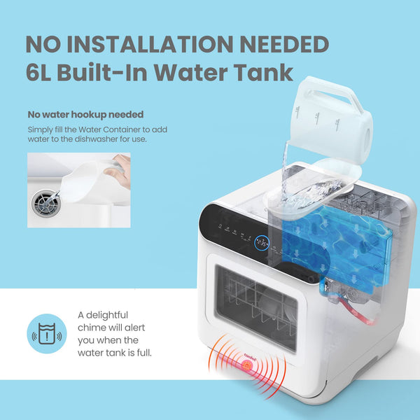 COMFEE' Table Top Dishwasher with 6 Place Settings, Mini Countertop Dishwasher for Small Families, Couples, LED display, Delay Start, 47dB Quiet Noise, White