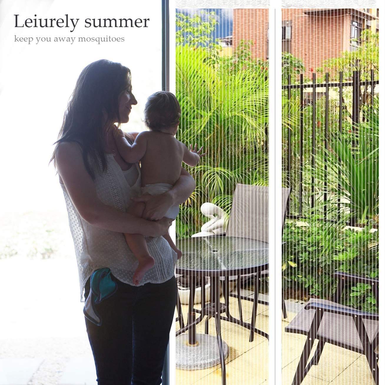 EXTSUD Magnetic Fly Screen Door Keep Insects Out Mosquito Door Screen Easy to Install without Drilling Top-to-Bottom Seal Automatically for Balcony Sliding Living Room Children's Room, 90x210 cm