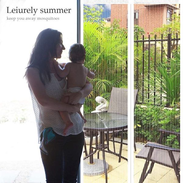 EXTSUD Magnetic Fly Screen Door Keep Insects Out Mosquito Door Screen Easy to Install without Drilling Top-to-Bottom Seal Automatically for Balcony Sliding Living Room Children's Room, 90x210 cm