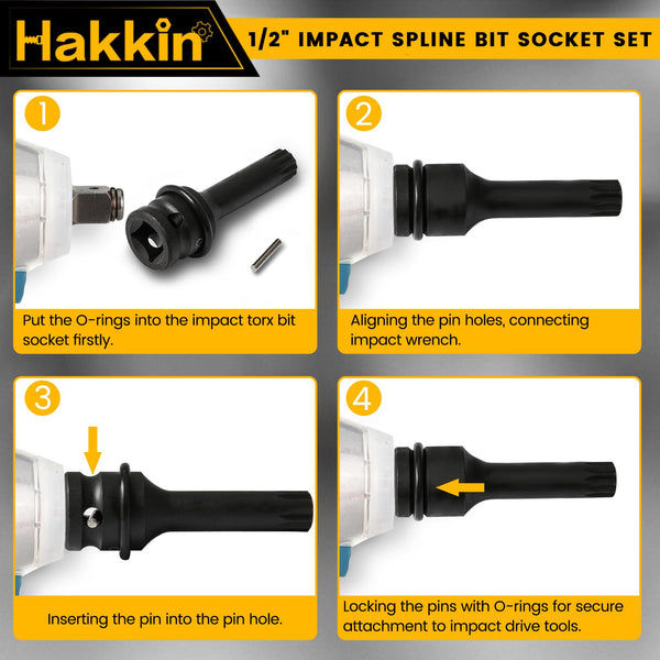 Hakkin 1/2" Impact Torx Bit Socket Set Heavy Duty Impact Star Bit Socket Set with Universal Joint T30 T40 T45 T50 T55 T60 T70 T80