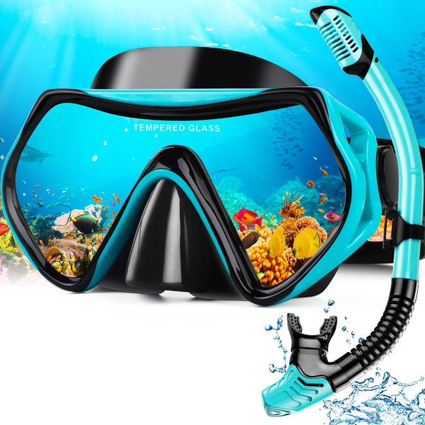 Hydomi Snorkel Set Adults 180° Panoramic Anti-Fog Snorkel Mask with Dry Top Valve, Leak-Proof Tempered Glass Diving Set for Swimming Snorkeling, Travel-Friendly Kit with Adjustable Straps