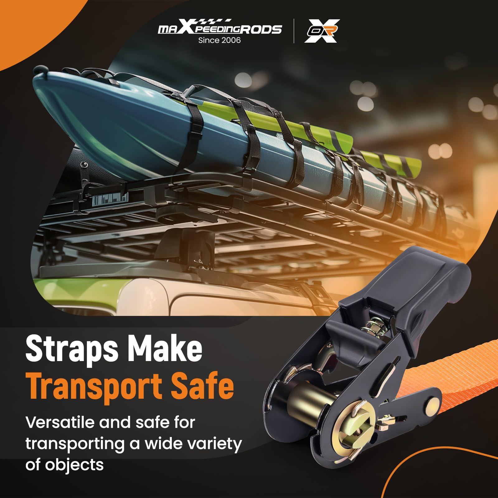 maXpeedingrods 4x 997kg Tie Down Straps 15ft (4.5m), Ratchet Straps 2200lb, Lashing Straps 25mm, Straps with safety clip S-hooks, motorcycle tie down straps, EN 12195-2 - Blue