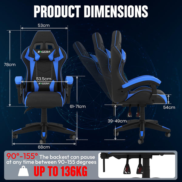 Gaming Chair, Ergonomic Gaming Chair with Heated Seat, Height Adjustable Reclining Video Game Chair with Headrest and Lumbar Support, Big and Tall Gaming Chair for Adults (Basics, Black/Grey)