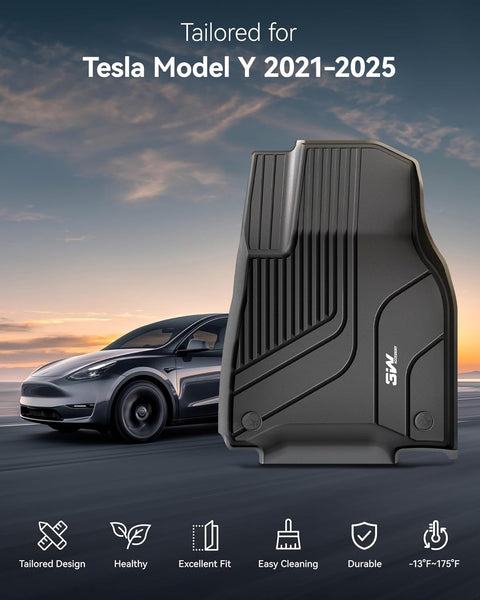 3W Floor Mats & Boot Liner Fit for Tesla Model Y 2021-2024 2025, All Weather TPE Pet Friendly Floor Liner Boot Mats, Heavy Duty Waterproof Easy Clean Tesla Accessories (6 PCS Not for Model Y Juniper)