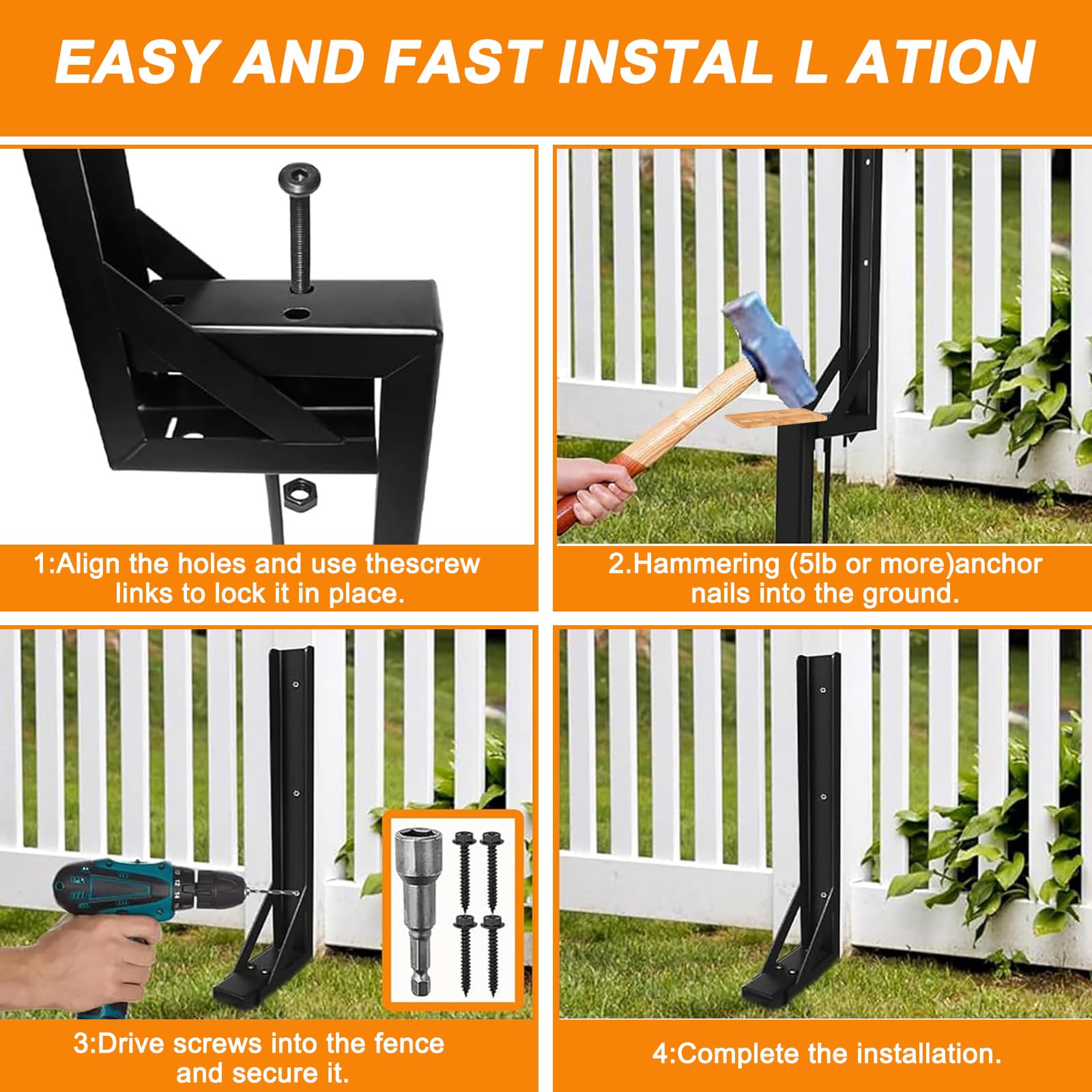 Fence Post Repair Spike - 2 Pack Heavy Duty Fence Post Support Ground Spike for Tilted or Broken Wooden Fence Posts, Durable Garden Fencing Solution
