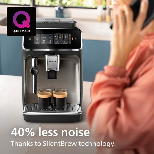 PHILIPS 5400 Series Bean to Cup Coffee Machine – 12 Coffee Varieties, LatteGo Milk Frother, Fastest-to-Clean, Ceramic Grinder, Fully Automatic Espresso & Cappuccino maker – Black, Silver (EP5446/70)