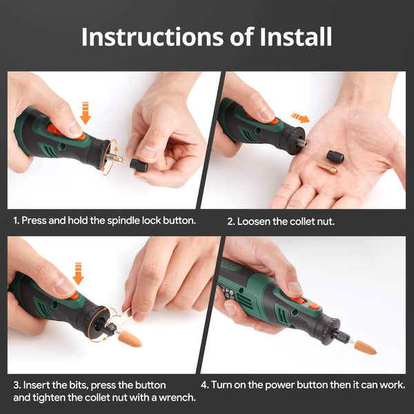 DEPSTECH Cordless Rotary Tool, 2.0 Ah 8V Rechargeable Multi Tool Kit 5 Speed 30000RPM, 127Pcs Accessories Set, Power Tools Carving, Cutting, Sanding, Drilling, Polishing and DIY Crafts-DC08, Green
