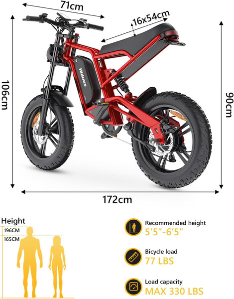 iENYRID Electric Bike for Adults,Fat Tire Hidoes B6 25KM/H Electric Bike Bicycles 15Ah Removable Battery E Bikes for Adults Electric Mountain Bike for Men
