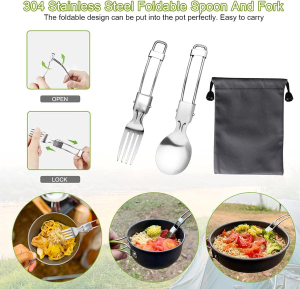 AUTOPkio Camping Cooking Set, Outdoor Camping Pans Pots and Stove - Non Stick Folding Cookware Kit for BBQ Picnic Hiking Backpacking Travel 1-2 Person Use