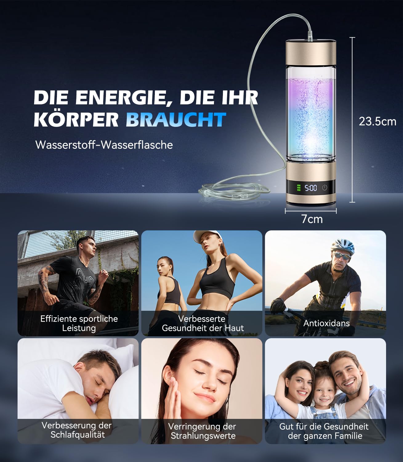 Upgrade 3-in-1 Hydrogen Water Bottle Generator - Industry TOP - 24-Hour Hydrogen Lock | 0 Chlorine & 0 Ozone | 100% Leak-Proof Seal, Hydrogen Water Bottle Generator