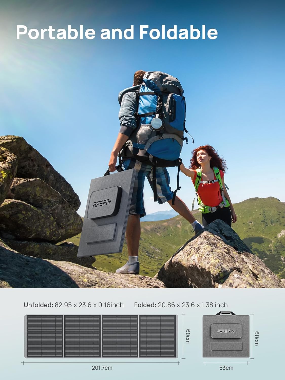 AFERIY Portable Solar Panel Kit 200W 22V, Foldable Monocrystalline Solar Panel ETFE with Free-Standing Supports, Junction Box, IP65 for Solar Generator Off-Grid Living