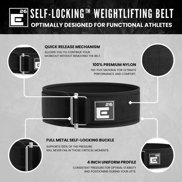 Element 26 Self-Locking Weight Lifting Belt Premium Weightlifting Belt for Serious Functional Fitness,Olympic Lifting Athletes Lifting Support