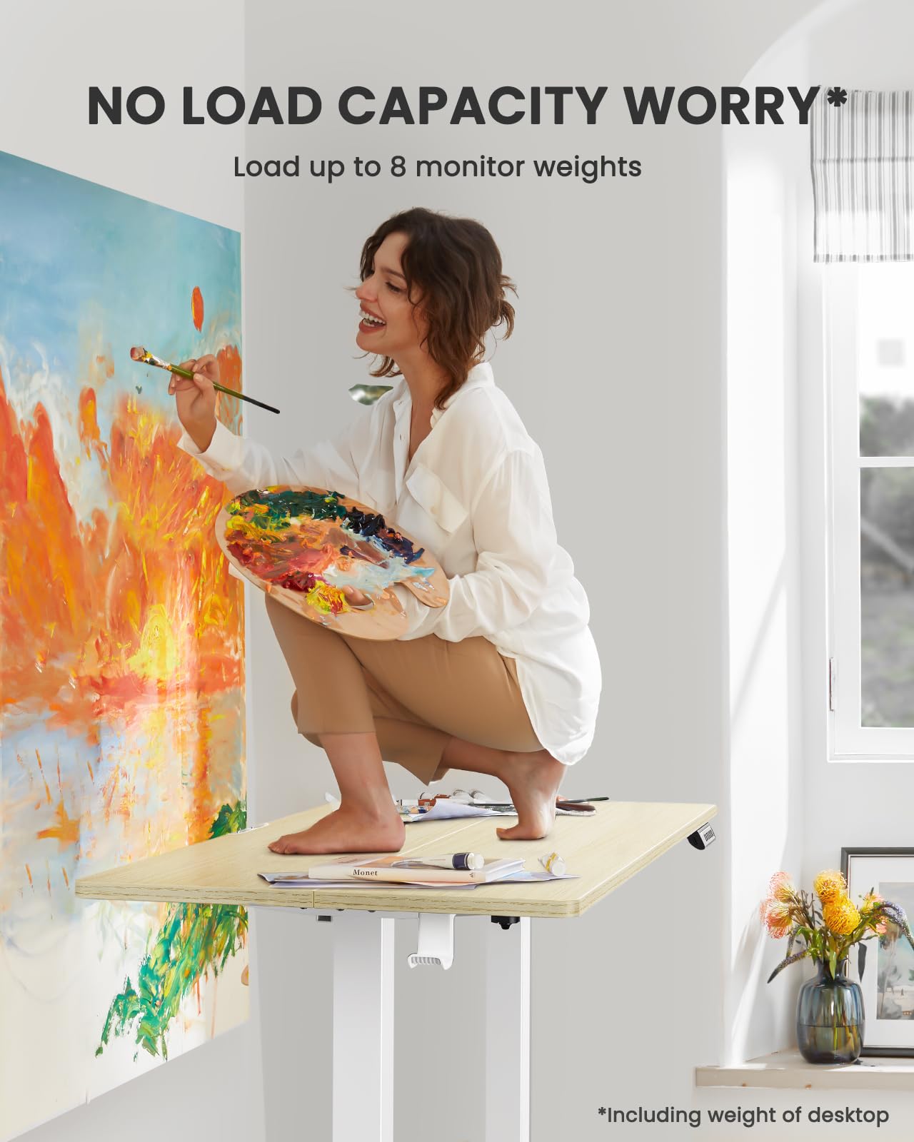 ErGear Electric Standing Desk Height Adjustable 120 x 60cm, Sit Stand Desk with 4 Memory Smart Pannel for Home Office with Splice Board