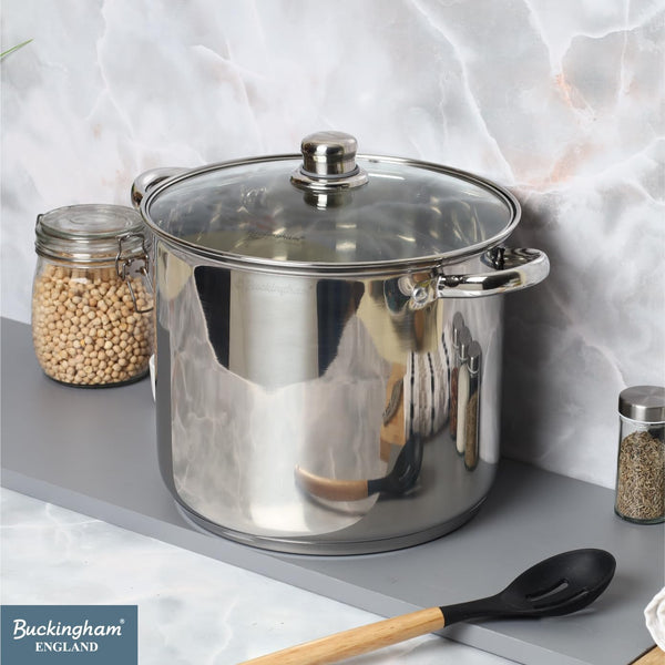Buckingham Stainless Steel Stock Pot with lid Multipurpose Large Cooking Pot for Soups Stews (11 Litre)