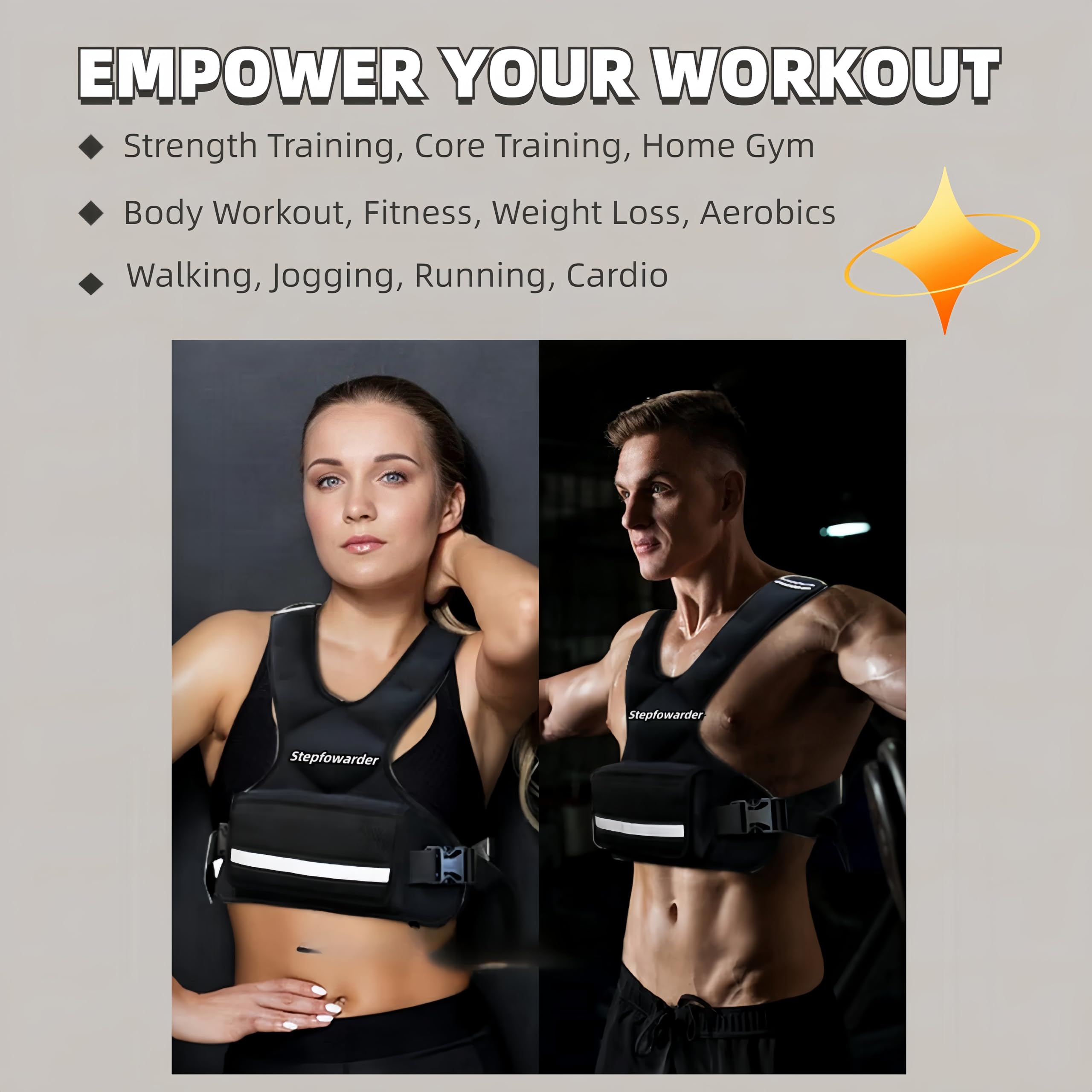Stepfowarder Weighted Vest for Women Men Kids, X-Style Strength Weight Vest Adjustable 2 to 5kg with Reflective Stripes, Suitable for Running, Body