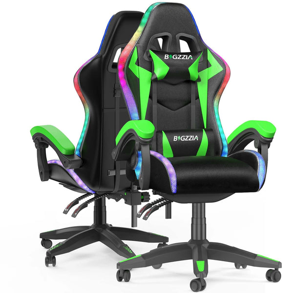 Racingreat Gaming Chair with Led Lights, Video Game Chair, Ergonomic RGB Gaming Chair for Adults, Height Adjustable Reclining Computer Chair with Headrest and Lumbar Support (With RGB, Black)