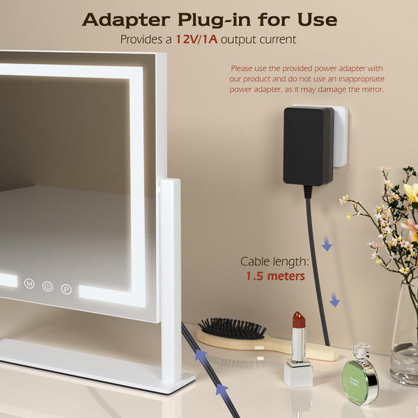 LuxeVue Vanity Mirror with Lights, 25 x 30cm LED Makeup Mirror, Lighted Makeup mirror with Dimmable 3 Modes, Smart Touch Control,360Rotation,Gifts