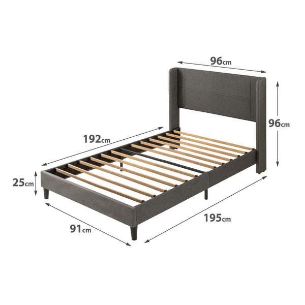 Zinus Sasha Super King Bed frame - Bed 180x200 cm - 25 cm Height - Upholstered Platform Bed frame with Wingback Headboard - Medium Grey
