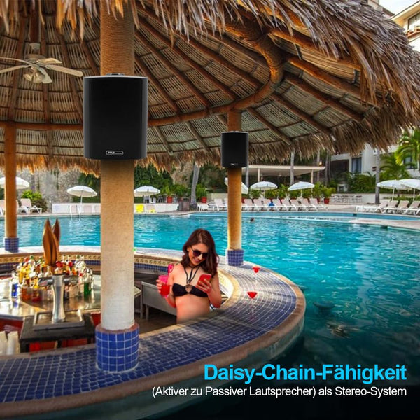 Pyle Bluetooth Speakers, Waterproof Wall-Mounted Speaker System, Indoor/Outdoor, Wireless & Passive, Heavy-Duty Weatherproof Design, Stereo Sound, for Patio, Pool, Deck, Home & Business