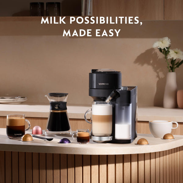 Nespresso Vertuo Lattissima Coffee Machine by De'Longhi for Vertuo Coffee Pods, Latte, Cappuccino, Integrated Milk Frother, Starter Capsule Set Included, ENV300.B, Black