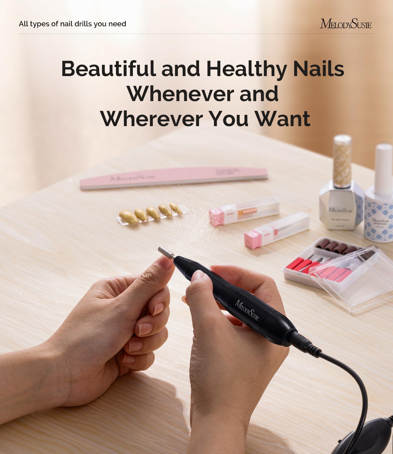 MELODYSUSIE Sheen Electric Nail Files 20000RPM for Beginners, Professional Compact Nail Drill Machine Set for Acrylics Nails, Efile with Nail Clippers Manicure and Pedicure Set, with UK Plug, Gold