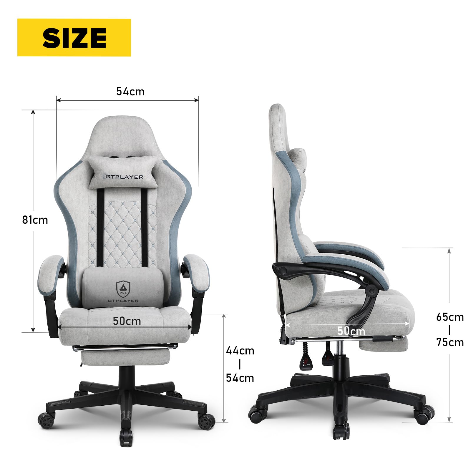 GTPLAYER Fabric Gaming Chair with Footrest, Ergonomic Computer Desk Chair with Pocket Spring Cushion Home Office High Back Support Lumbar Support Heavy Duty Wide