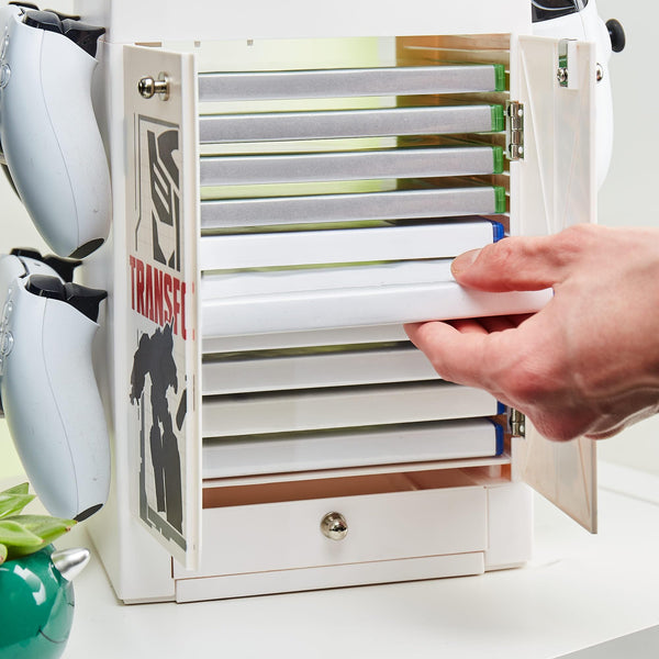 Numskull Official PS5-Inspired Gaming Accessory Locker & Storage Stand – Holds 10 Games/DVDs, 4 Controllers, Headset, and Accessories – Durable & Compact Organizer – Official PS5-Inspired Merchandise