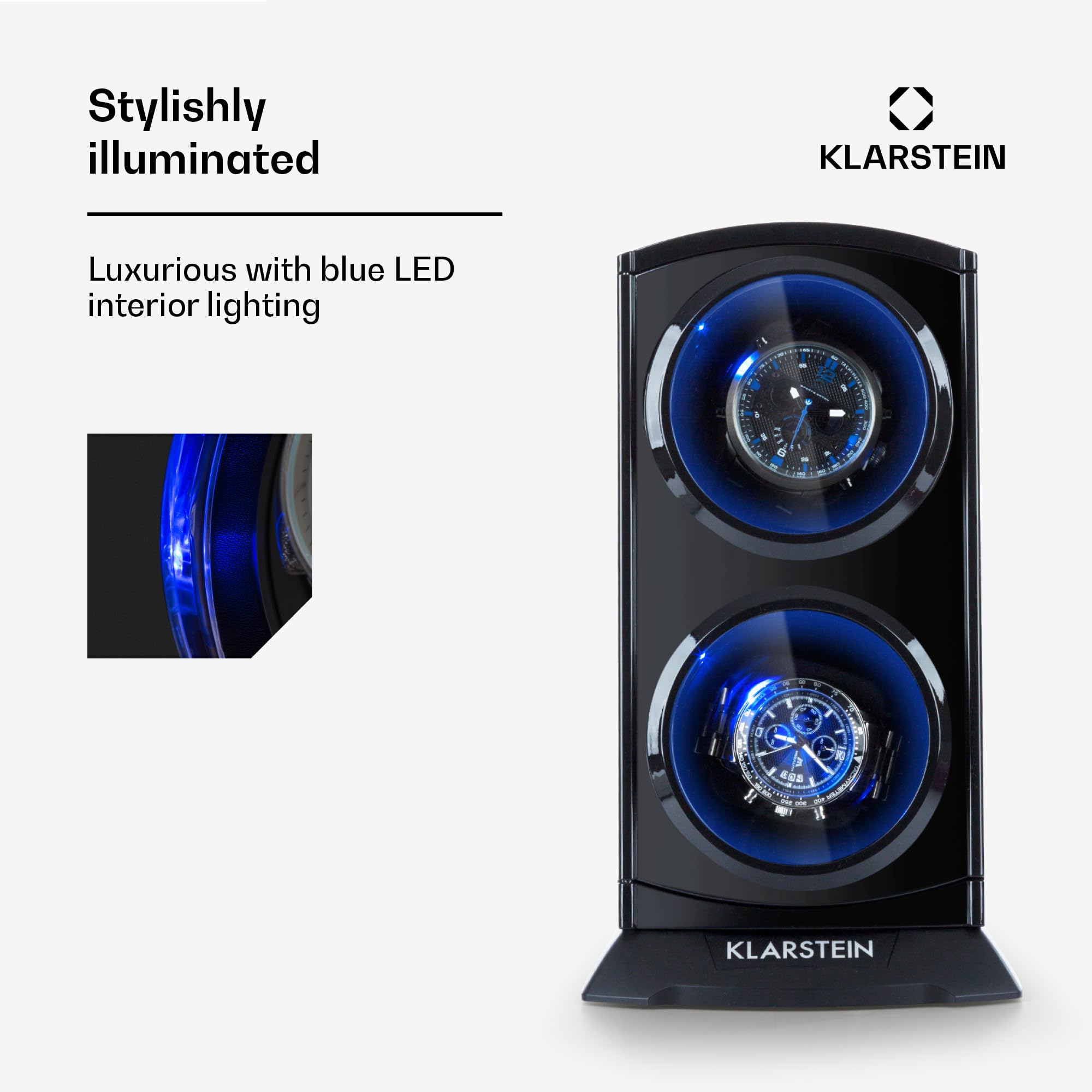 KLARSTEIN St. Gallen Premium - Automatic Watch Winder, Rotator, Holder, Case for 2 Watches, 4 Speeds, Right-Left Running
