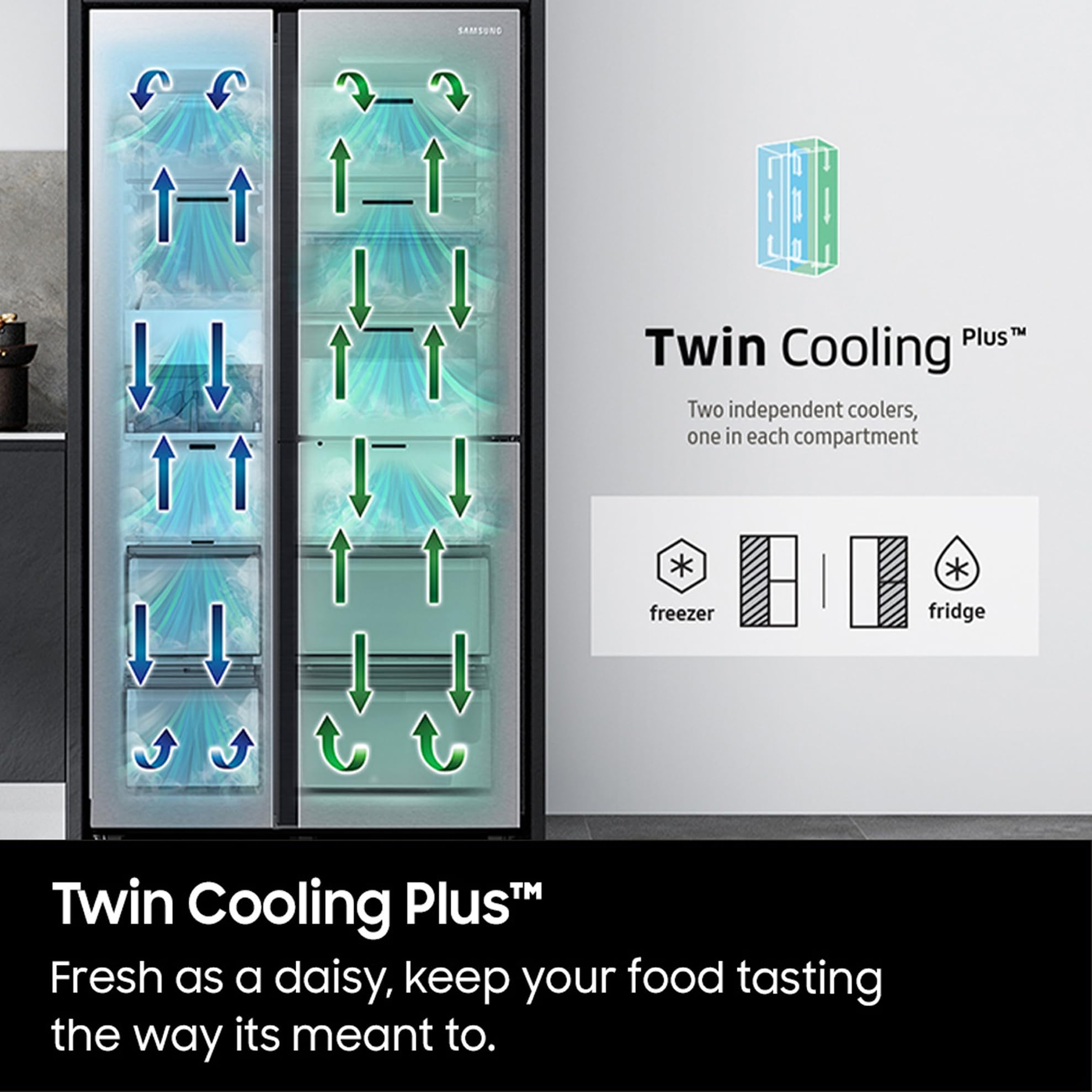 Samsung American Style Fridge Freezer with SpaceMax Technology, Power Cool and Power Freeze Technology, Black, RS62DG5003B1E