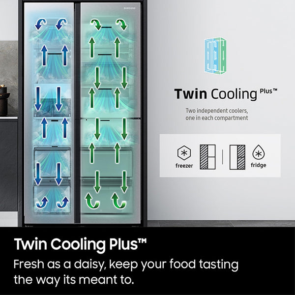 Samsung American Style Fridge Freezer with SpaceMax Technology, Power Cool and Power Freeze Technology, Black, RS62DG5003B1E