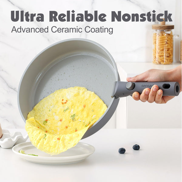 SENSARTE 17 Piece Pots and Pans Set, Nonstick Detachable Handle Cookware, Induction Kitchen Cookware Set with Removable Handle, Healthy Non Stick RV Cookware, Oven Safe (Black)