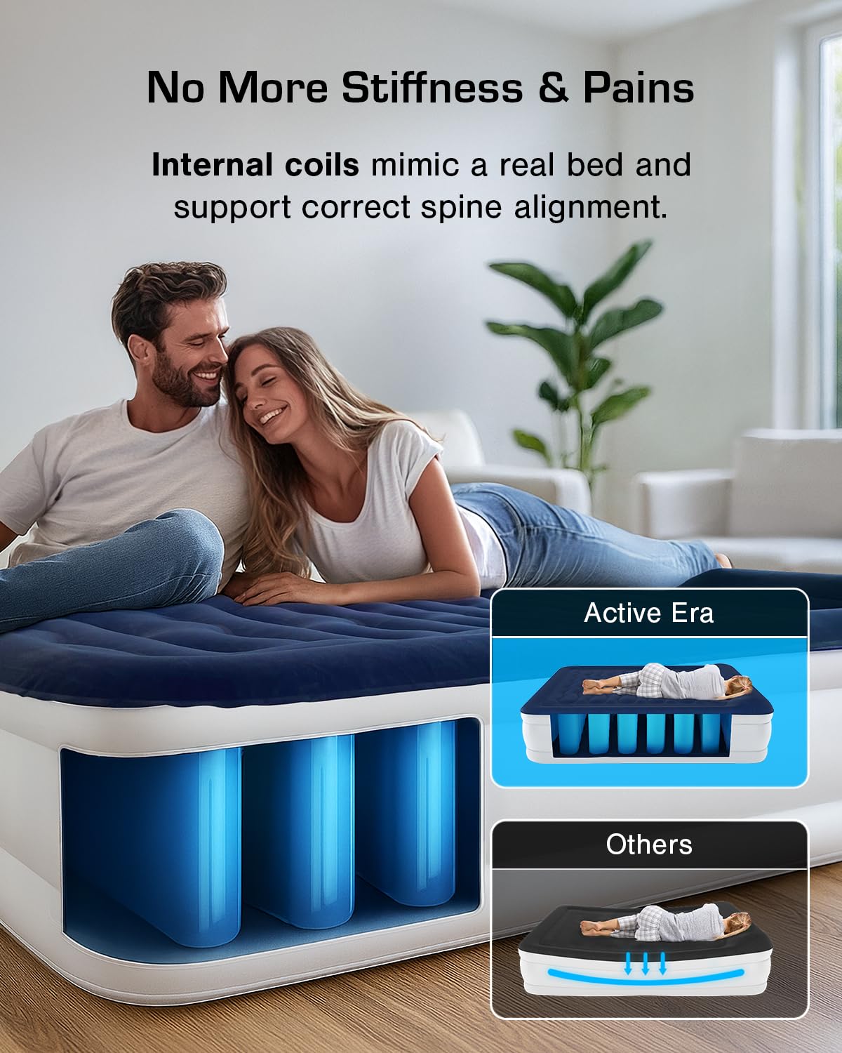 Active Era Luxury Single Inflatable Mattress | Puncture Proof Single Airbed with Flock Coating | Quick 3 Mins Blow Up Bed with Built-in Pump | Portable Air Bed for Home, Camping & Guests 187x99x53cm
