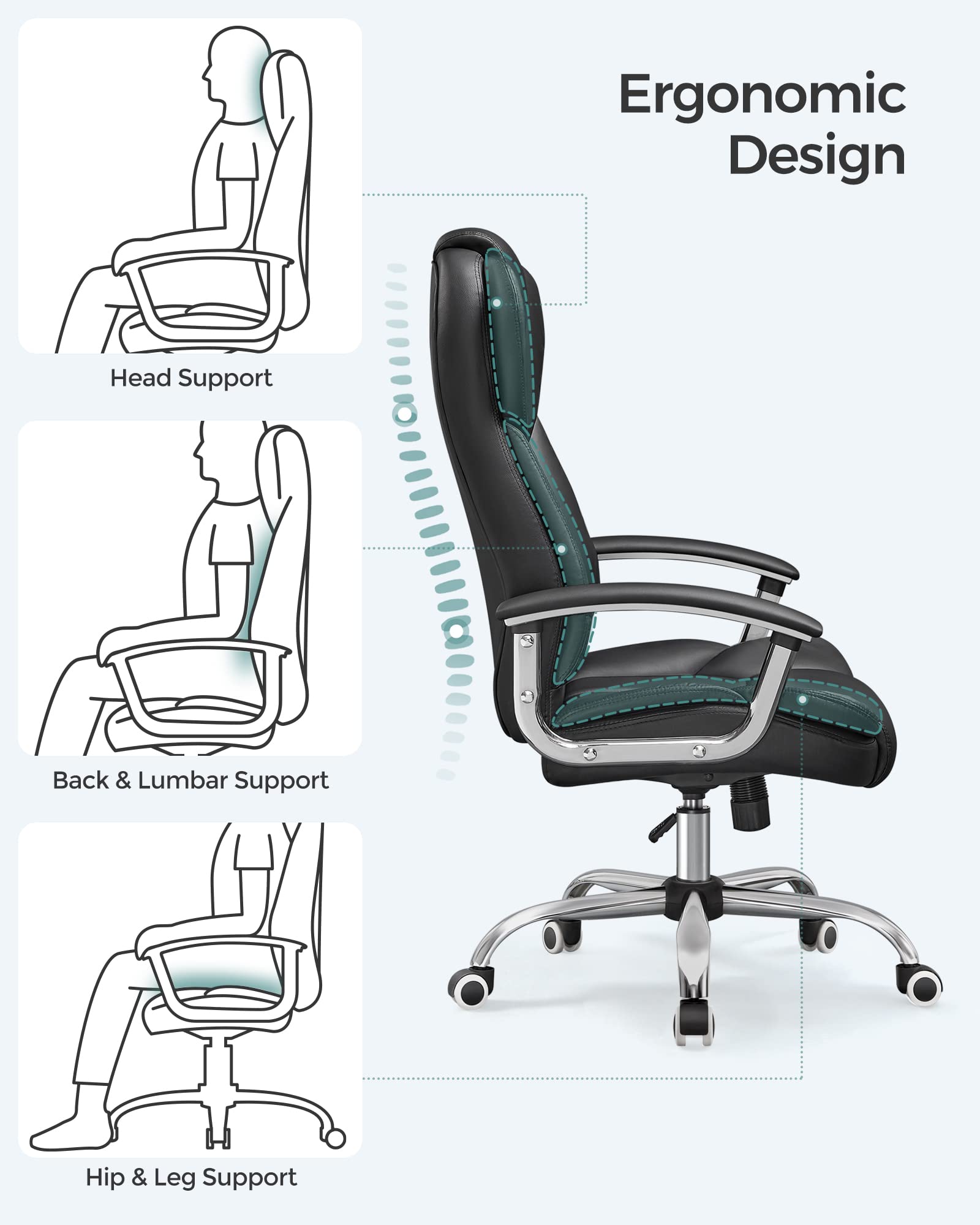 SONGMICS Office Chair, Desk Chair, Gaming Chair with Armrests, Swivel Computer Chair, Executive Office Chair, Adjustable Height, Tilt Function, Home Office, Study, Ink Black OBG57BUKV1