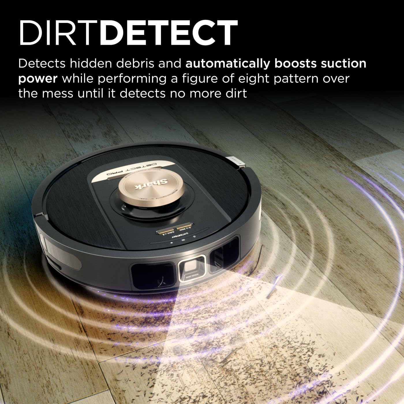 Shark PowerDetect Robot Vacuum with 60-Day Self-emptying Base - Anti-odour - For Carpets, Hard Floors and Pet Hair - 3D LiDAR Navigation - Wi-Fi / App - Odour Cartridge and 2 Brushes Incl. - Black