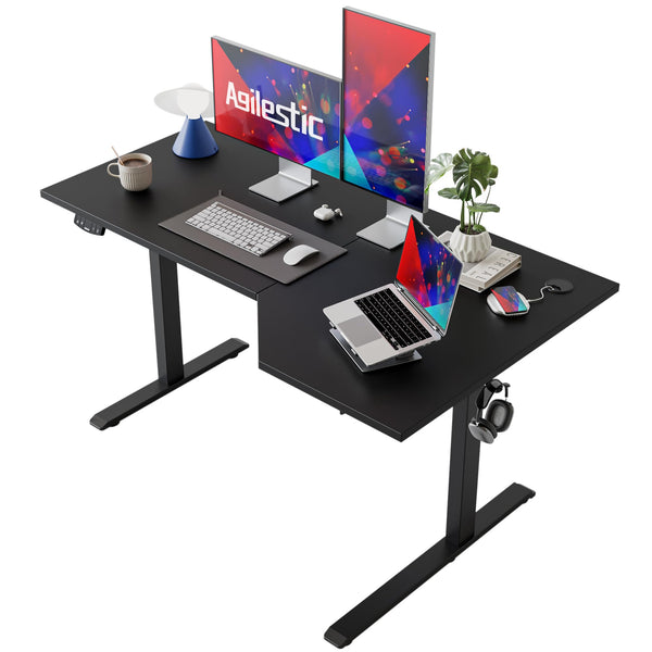 Agilestic L-Shaped Electric Standing Desk, 140cm Height Adjustable Sit-Stand Desk for Home Office, Ergonomic Computer Desk with Spliced Board, White